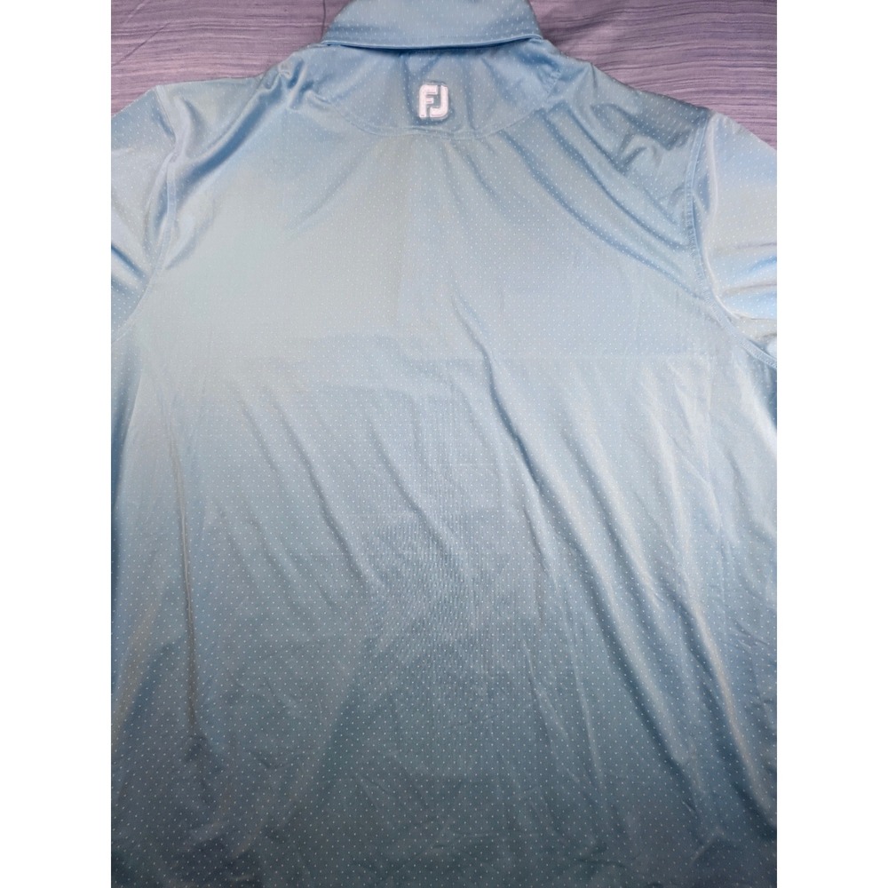 FootJoy Mens 2XL Light Blue White Micro Polka Dot Performance Golf Polo Shirt - Picture 4 of 6